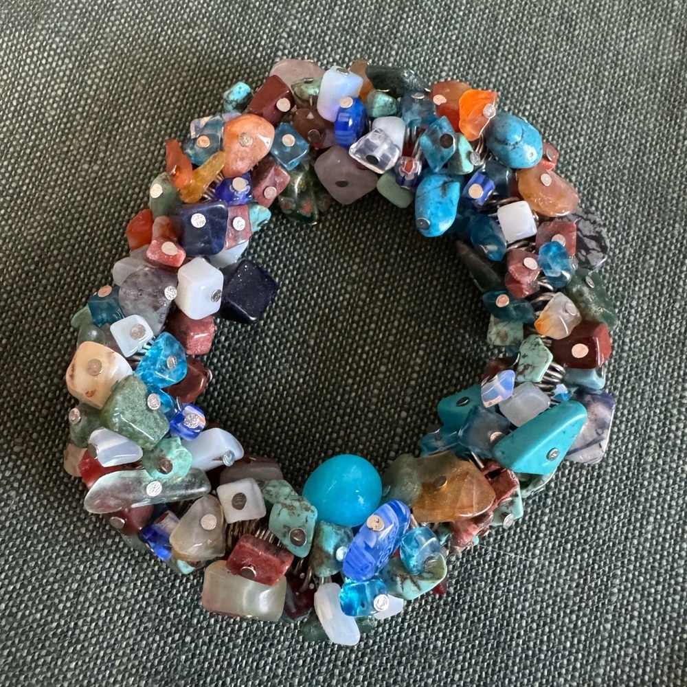 Gemstone Bracelet-Mixed Stones & Millefiori Beads